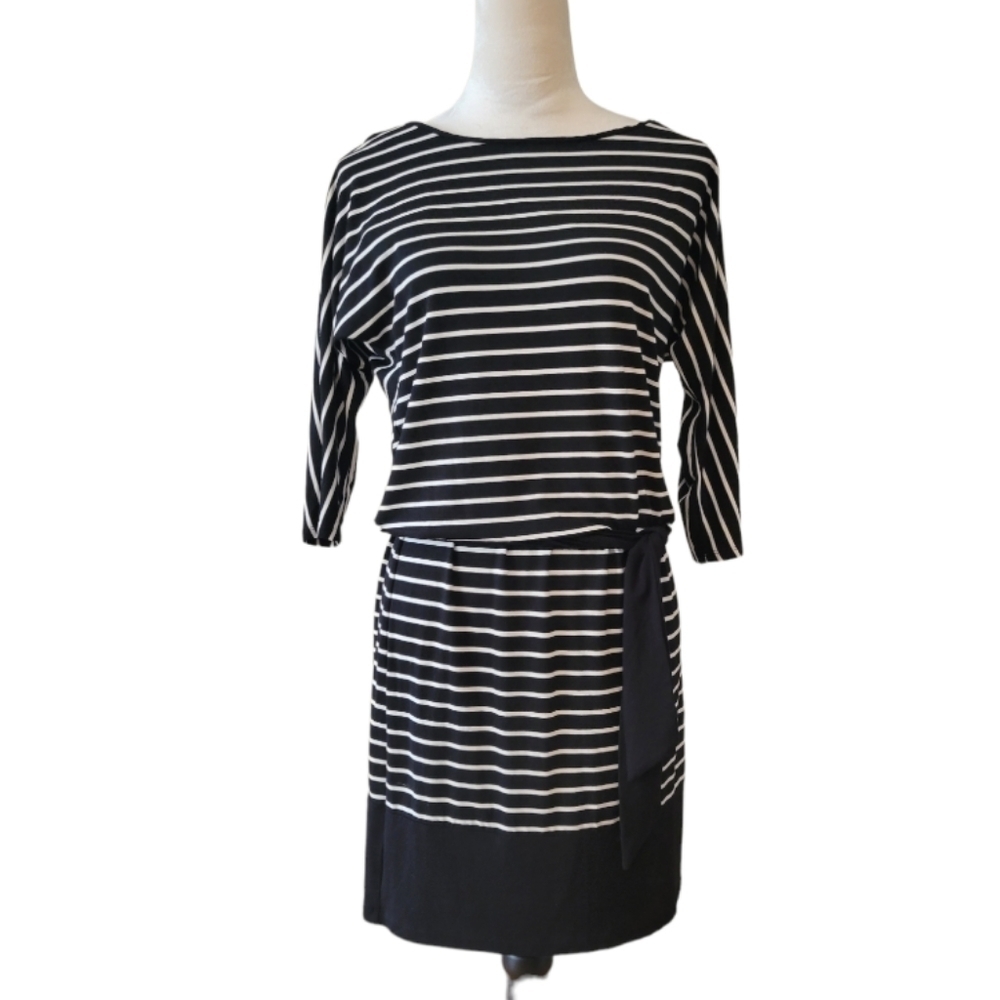 WHBM Black Striped‎ Dropped Waist Dress Size XS